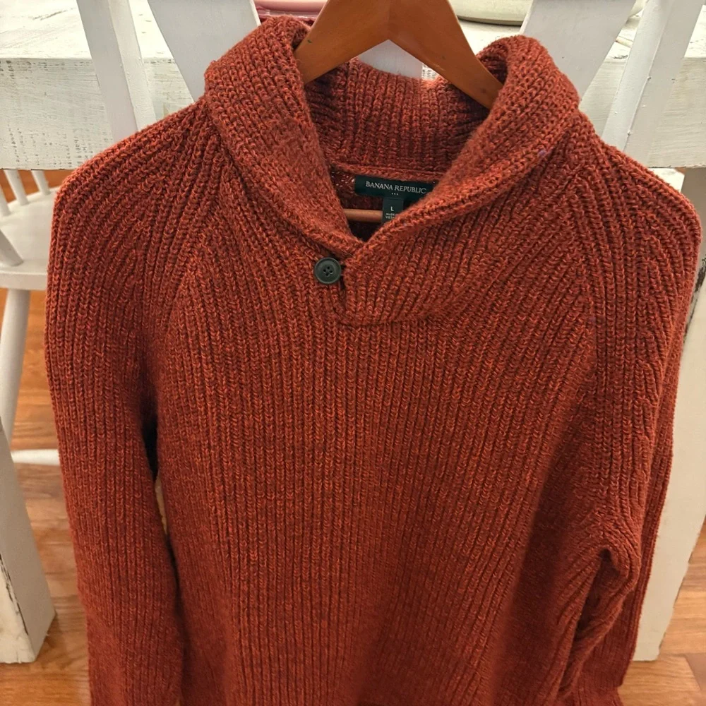 Banana Republic Mens Sweater ‎ Shawl Collar 100% BurntOrange Size L euc